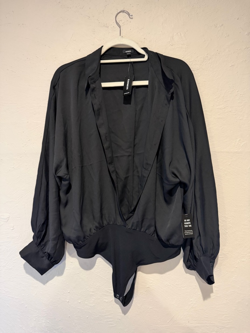 Express Black Button-Down Bodysuit Shirt